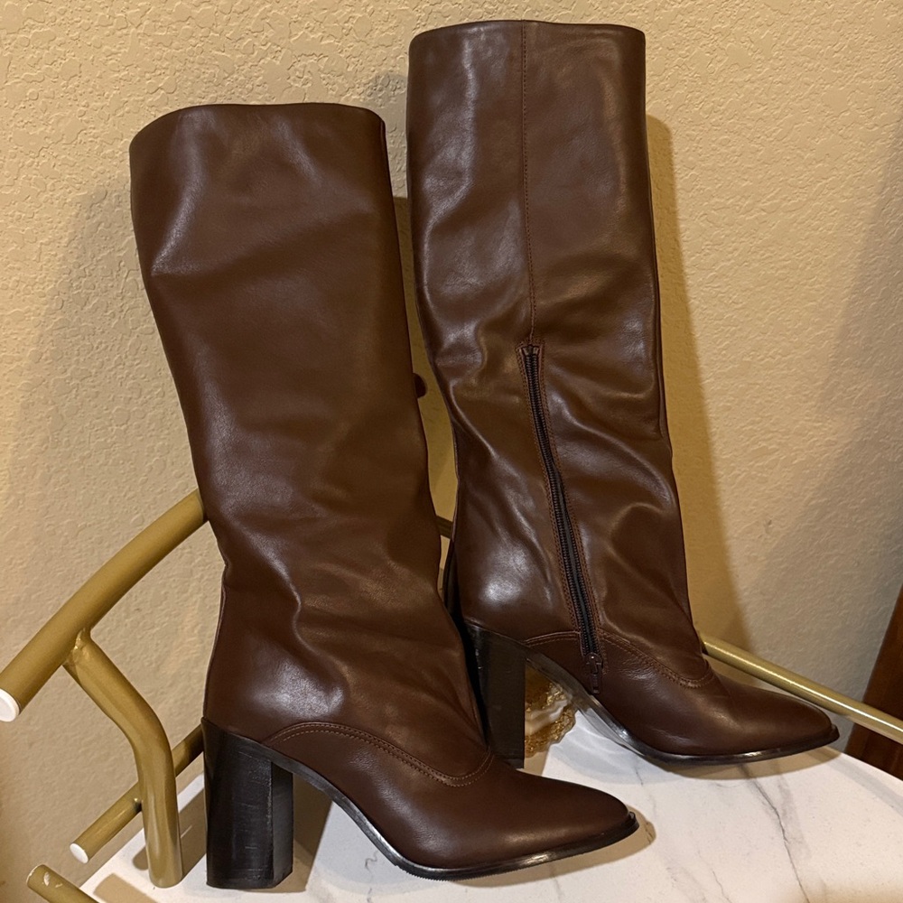 Brown Knee-High Leather Boots